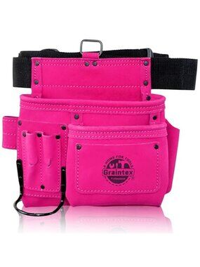 Pink Suede Leather Tool Belt Bag 5 Pocket Pouch Electrician Carpenter Gardening